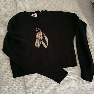 Black Horse Embroidered Sweater